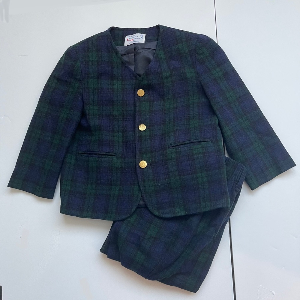 IMP Originals Boys Green/Navy Tartan Wool Holiday Outfit Sz 4